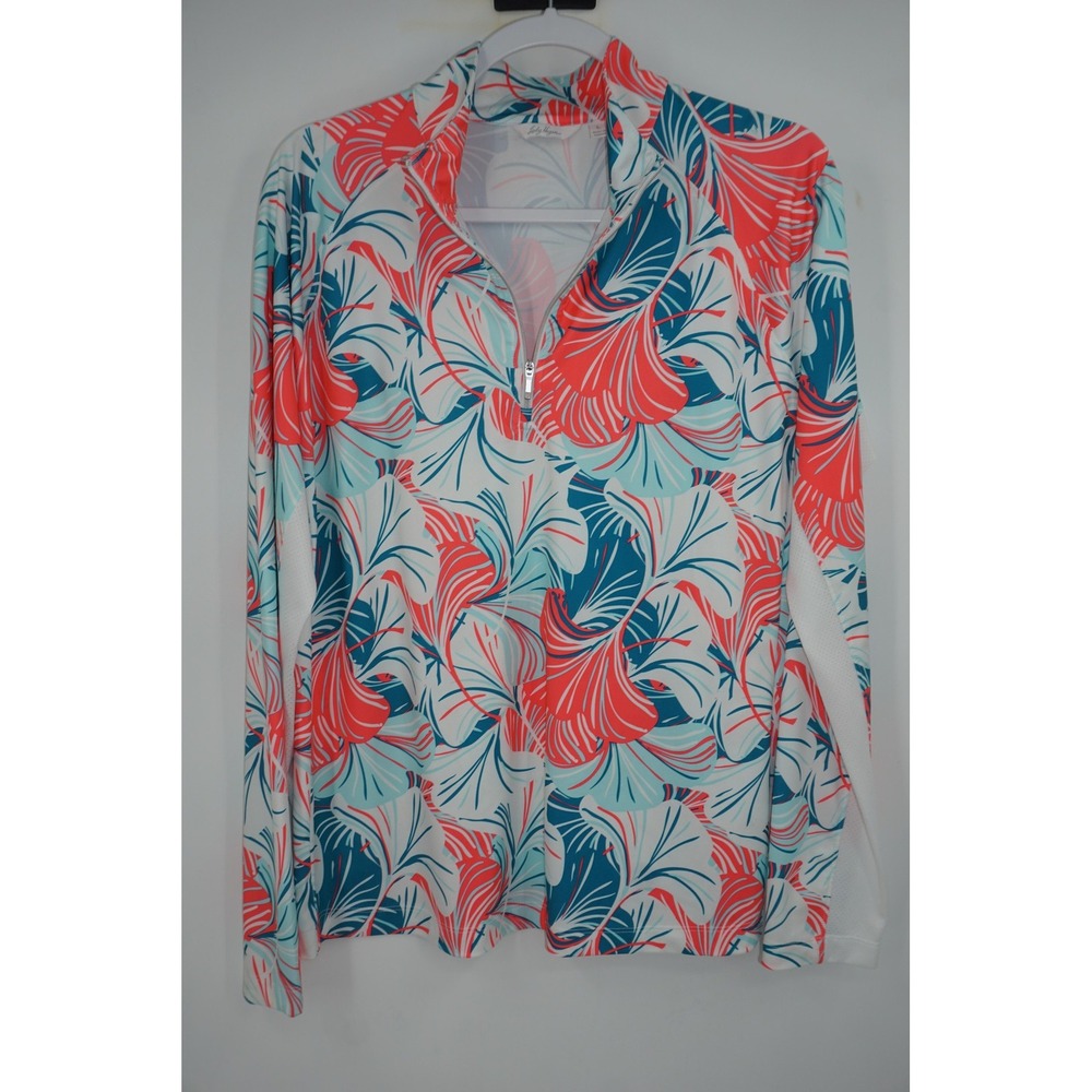 Lady Hagen Pullover Womens Large Coral Quarter Zip Golf Long Sleeve Floral Print